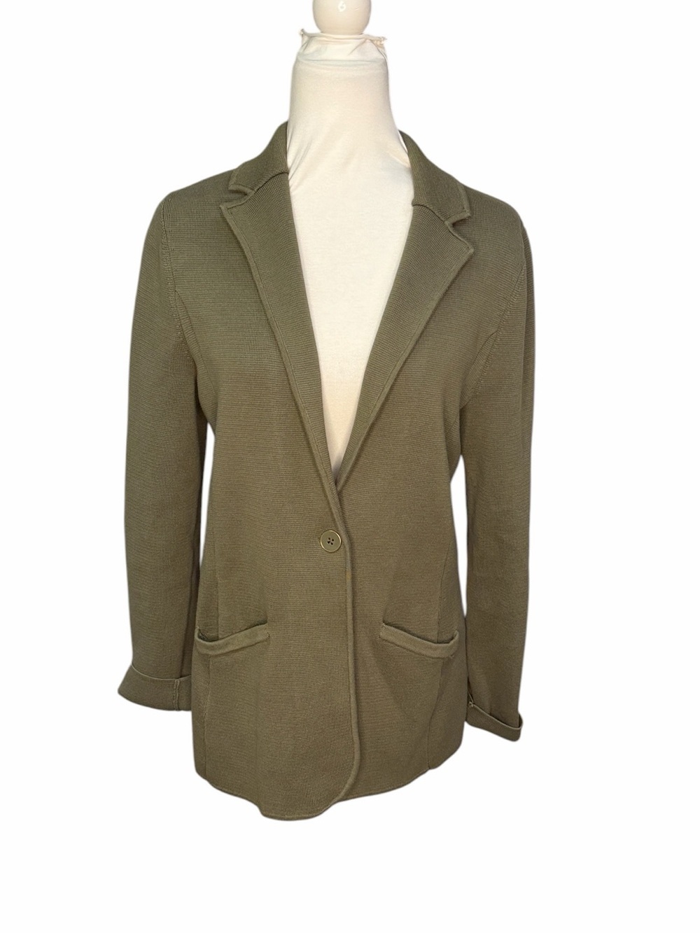 Talbots Olive Green Single-Button Knit Blazer